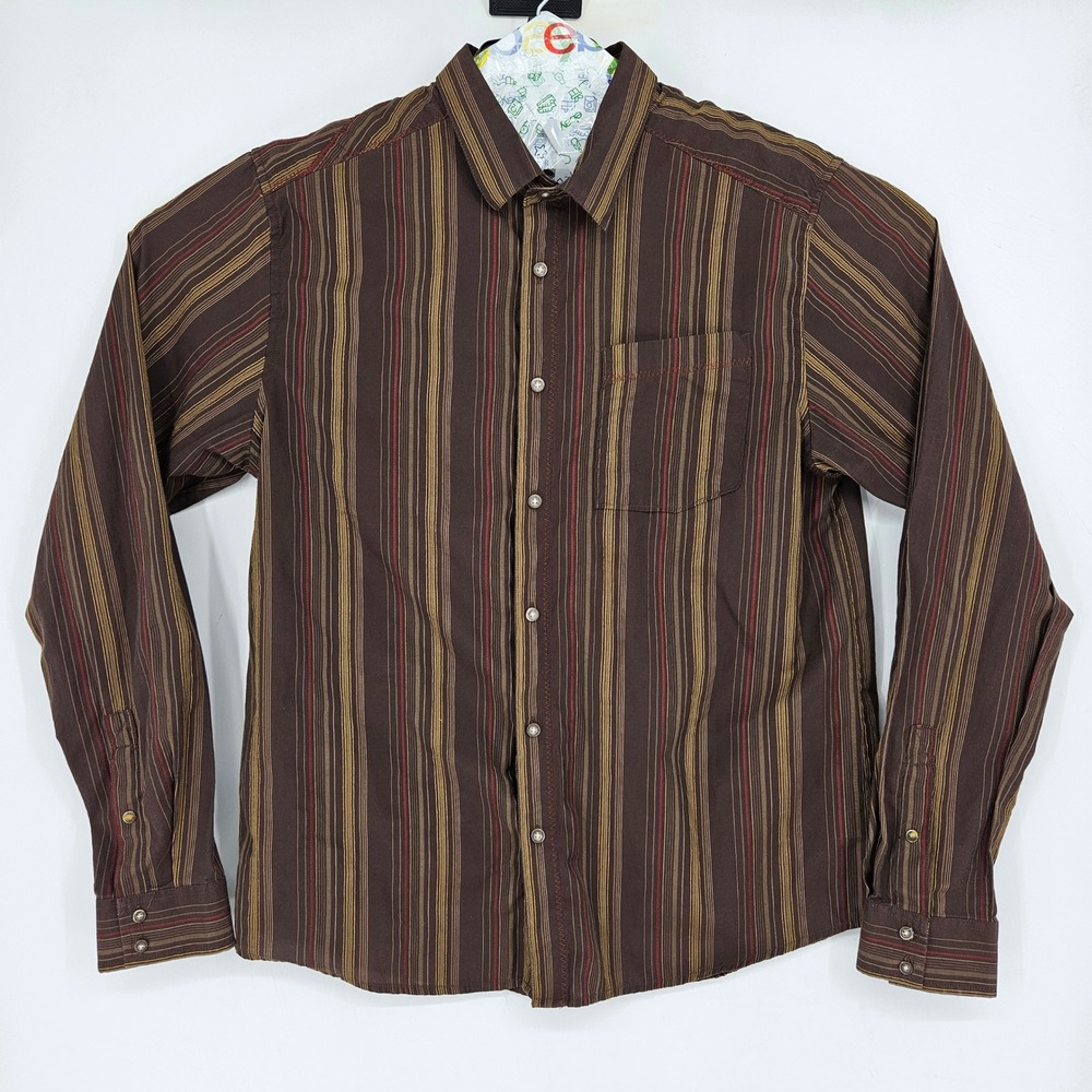 Prana Shirt Mens Large Button Up Brown Casual Long Sleeve Striped